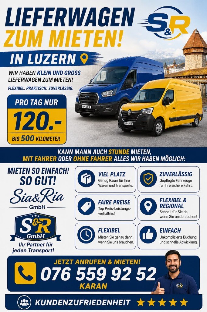 Lieferwagen zum Mieten in Luzern, S&R Travels